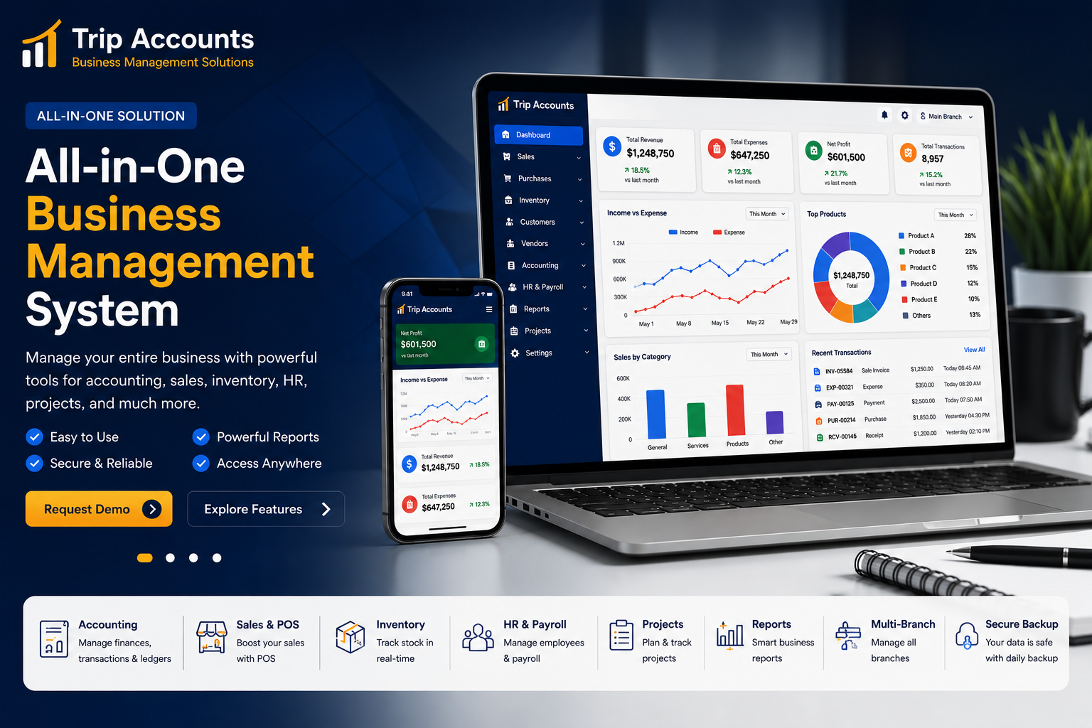 Trip Accounts general business management slide